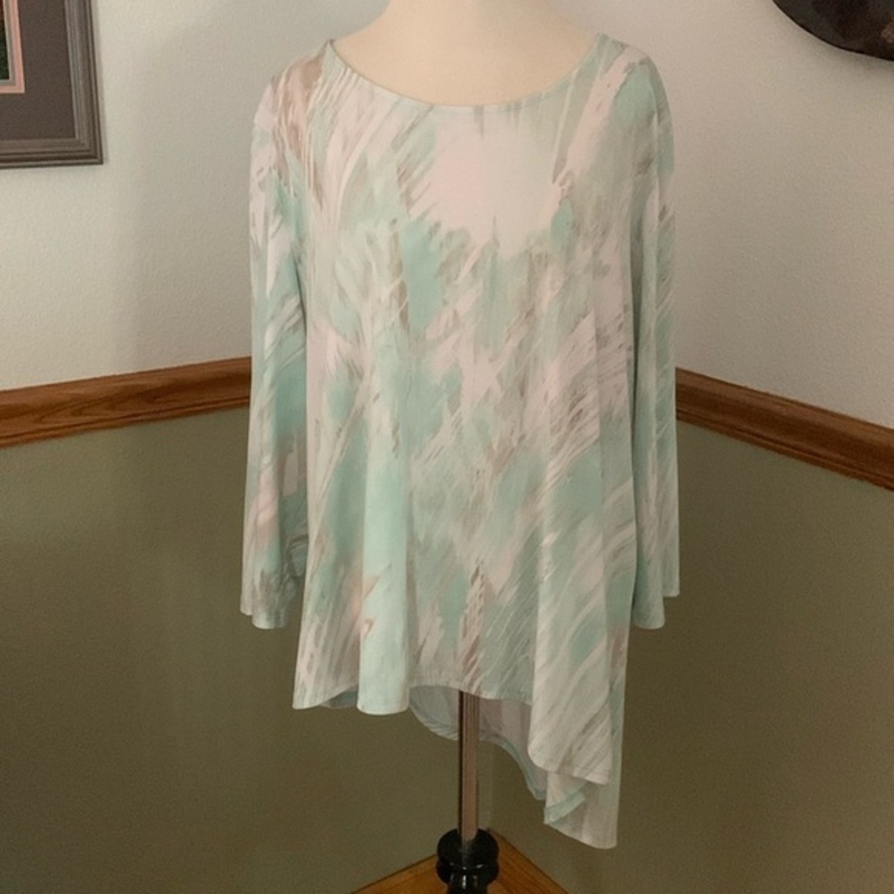 Chico’s asymmetrical watercolor 3/4 sleeves tunic top XL